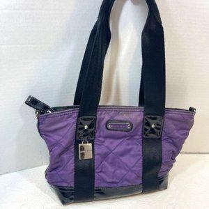 Franco Sarto Purple Quilted Black Patent Leather Zip Tote Bag Handbag 9x4x8"